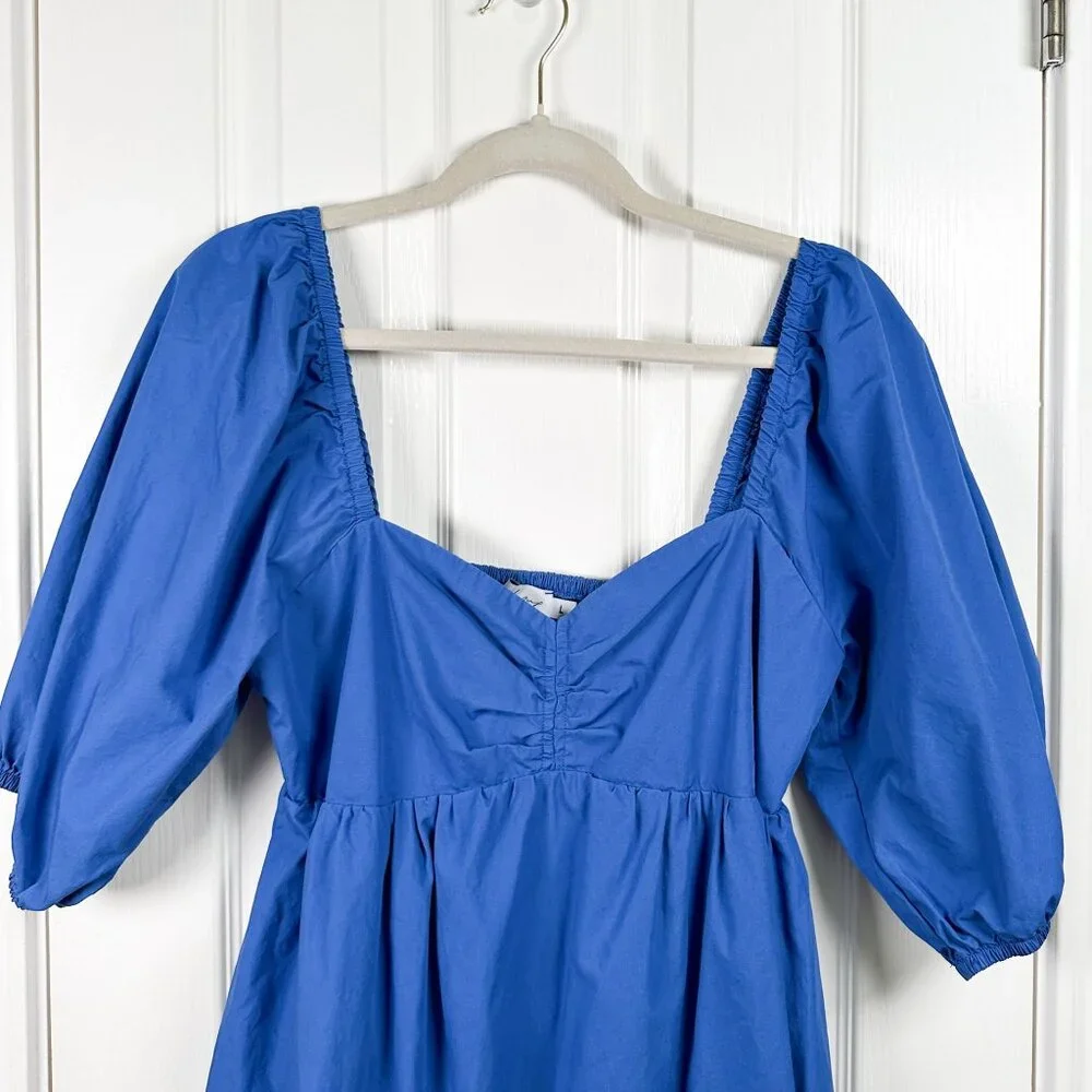 Petal and Pup Lionel Puff Sleeve Mini Dress Women’s L Blue Cotton Smocked - Picture 3 of 8